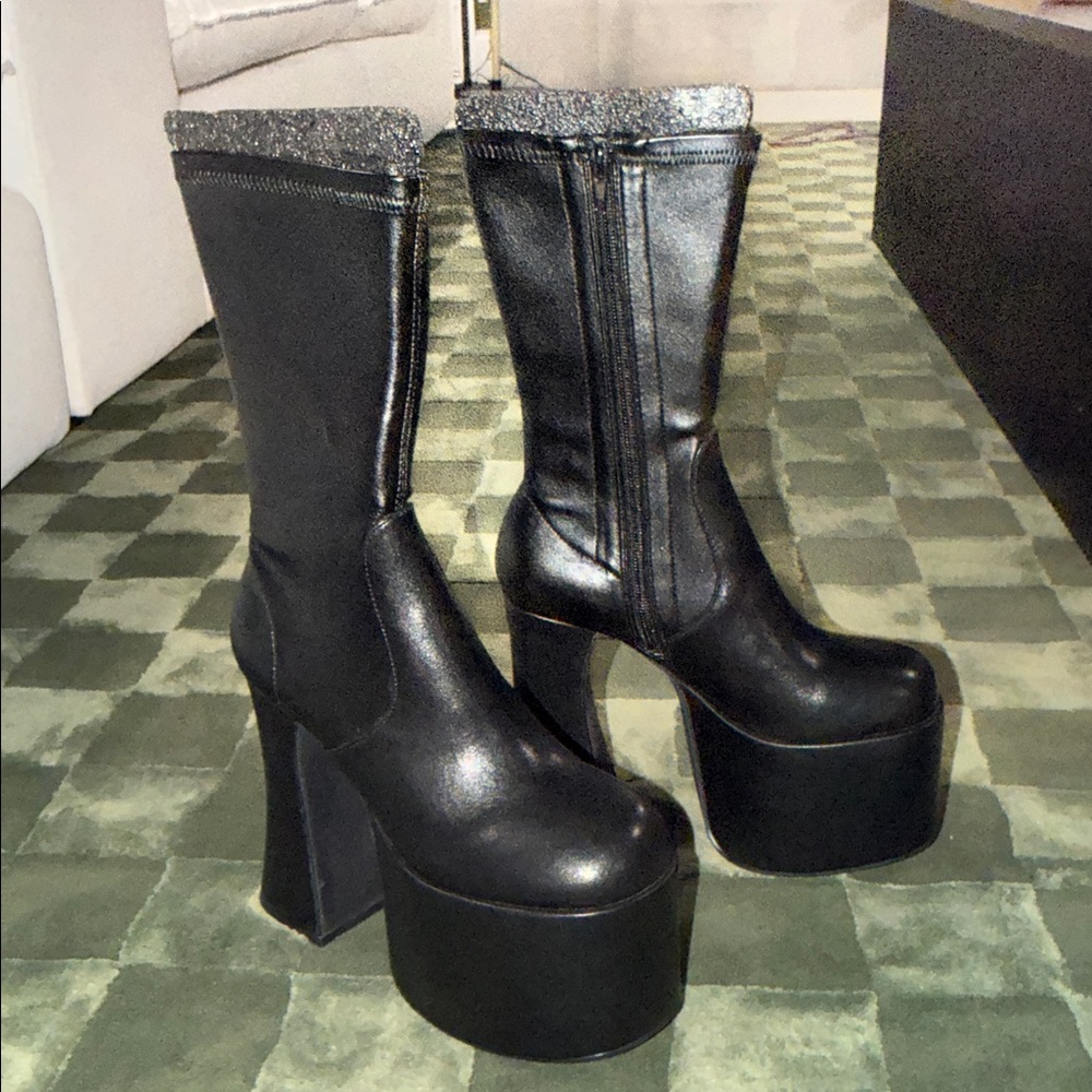 Current Mood Black Glitter Trim Platform Boots